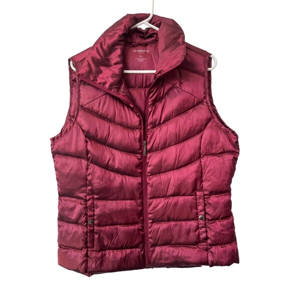 Liz Claiborne Sport Puffer Vest Size XL Full Zip Burgundy Red Gorpcore Outerwear - Picture 1 of 8